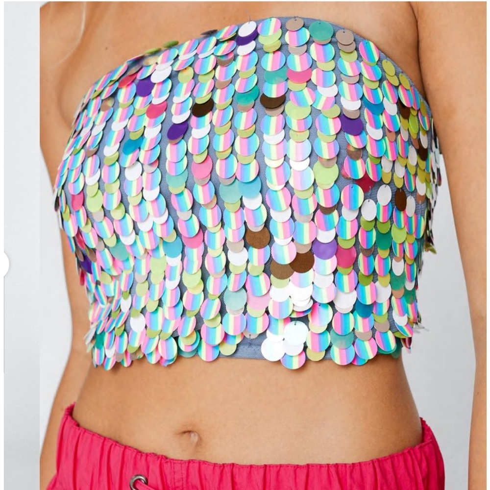 Nasty Gal Multi Sequin Bandeau Top Sz 6 Swifties